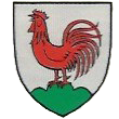 Wappen bvon Kaiseringen, ein roter hahn auf grünem Hügel